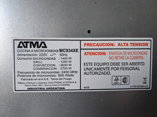 Microondas Grill Atma Easy Cook Mc934xe Negro 34l 220v