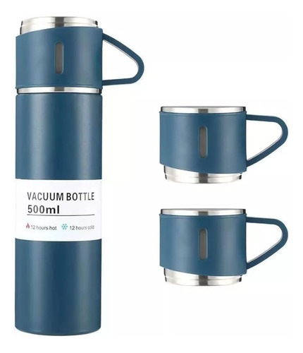 Kit 40 Garrafas Térmicas De 500ml C/ 3 Xícara - Cor Preta