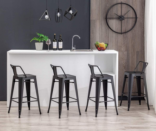 Juego De 4 Taburete Metálico Apilable Industrial Moderno Par