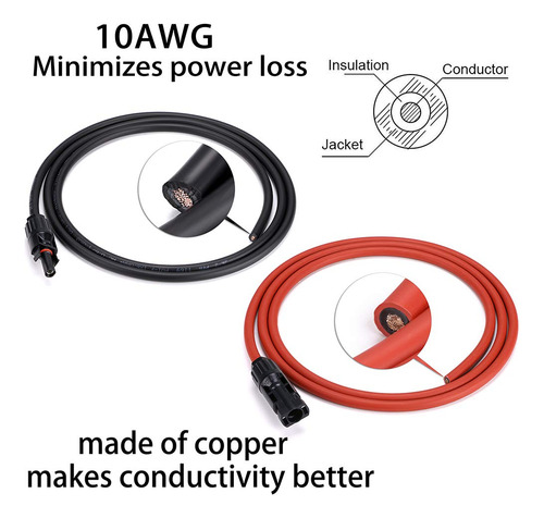 Cable Extension 10 Awg Conector Hembra Macho Para Kit Panel