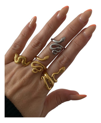 Anillo Serpiente Acero Víbora Snake Flor Aesthetic Egirl 