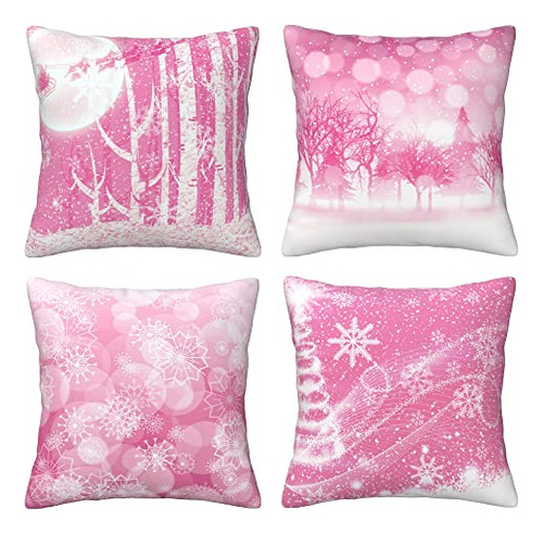 Pink Christmas Throw Pillow Covers 18 X 18 Inch Set Of ...