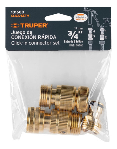 Juego De 5 Conectores 3/4 Rápidos Latón Truper 101600