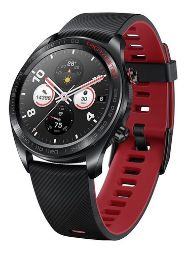 Smartwatch Huawei Honor Tls-b19 Aço Inoxidável 5 Atm + Gps Cor da caixa Preto Cor da pulseira Preto e Vermelho Cor do bisel Preto