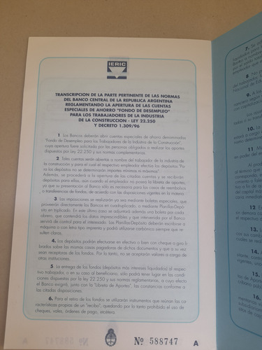 Libreta Aportes Fondo De Desempleo Ieric (Usado)