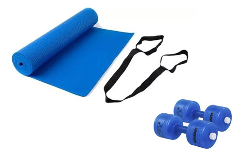 Colchoneta Yoga Mat + 2 Pesas Pvc Pilates Fitness Enrollable