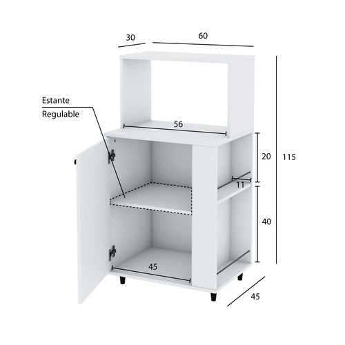Organizador Centro Estant Cocina Vajillero Microondas Kp60 Color Blanco
