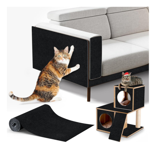 Rascador Alfombra Gato Michi Sillon Mueble Autoadhesivo - X2 Negro
