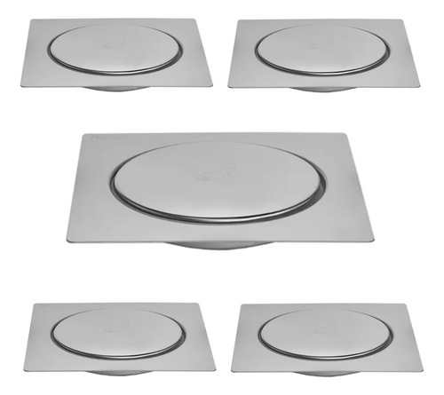 Kit C/5 Ralo Inox Para Piso Click Cromado 15x15 Cm