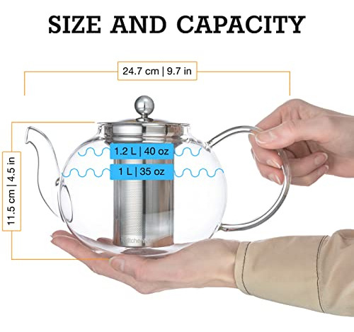 Juego De Tetera De Vidrio Con 4 Tazas De Té De Doble Pared Y