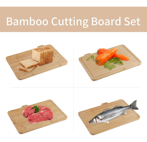 Juego De 4 Tablas De Cortar De Bambú Con Soporte - Fiery Che Natural