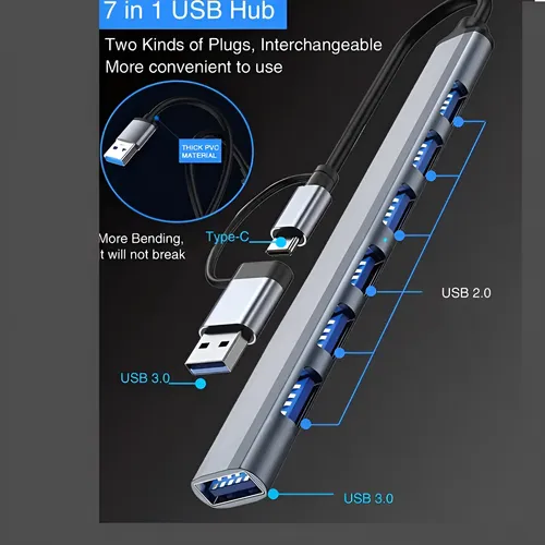Hub Multipuertos 7 Puertos Usb 3.0 Salida Usb-c/usb Aluminio