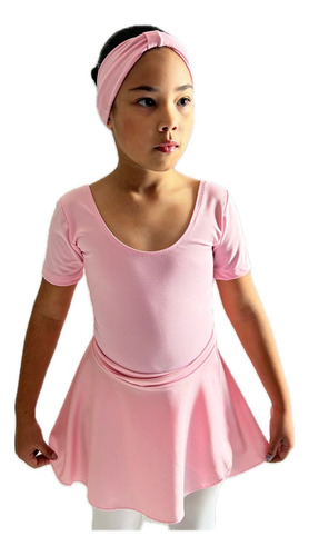 Kit Ballet/ Collant + Saia Transpassada + Faixinha Rosa 12