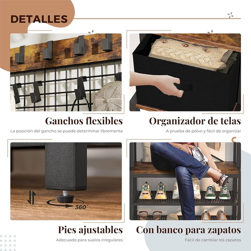 Perchero Zapatera 2 En 1 Organizador Rack Estante Ganchos