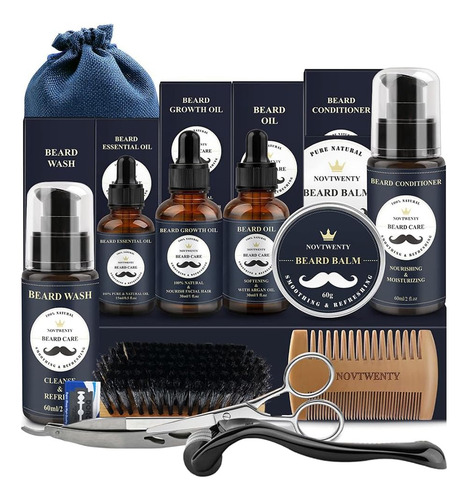 14 En 1 Kit Cuidado Barba, Incluye Crecimiento De Barba Rodillo, Champú Barba, Peine Barba, Cepillo Barba, Aceite Barba, Balsamo Barba, Barba Tijeras, Mejor Regalo Perfecto Originales Para Hombre O Pa