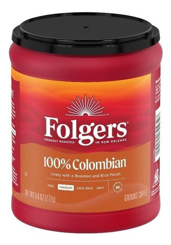 Folgers Café Molido 100% Colombian Medium 272g Americano