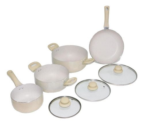 Batería De Cocina Antiadherente Con Recubrimiento De Granito Color Beige