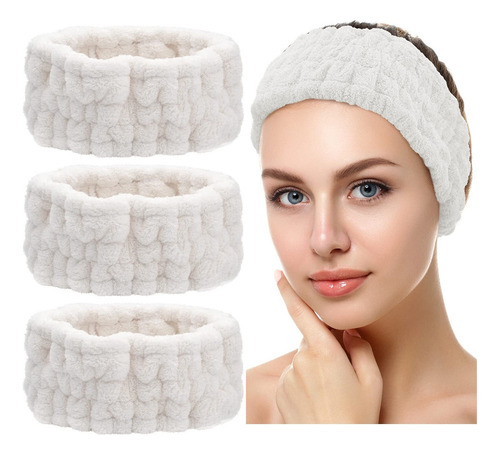 Paquete De 3 Diademas Faciales De Felpa Spa (blancas)