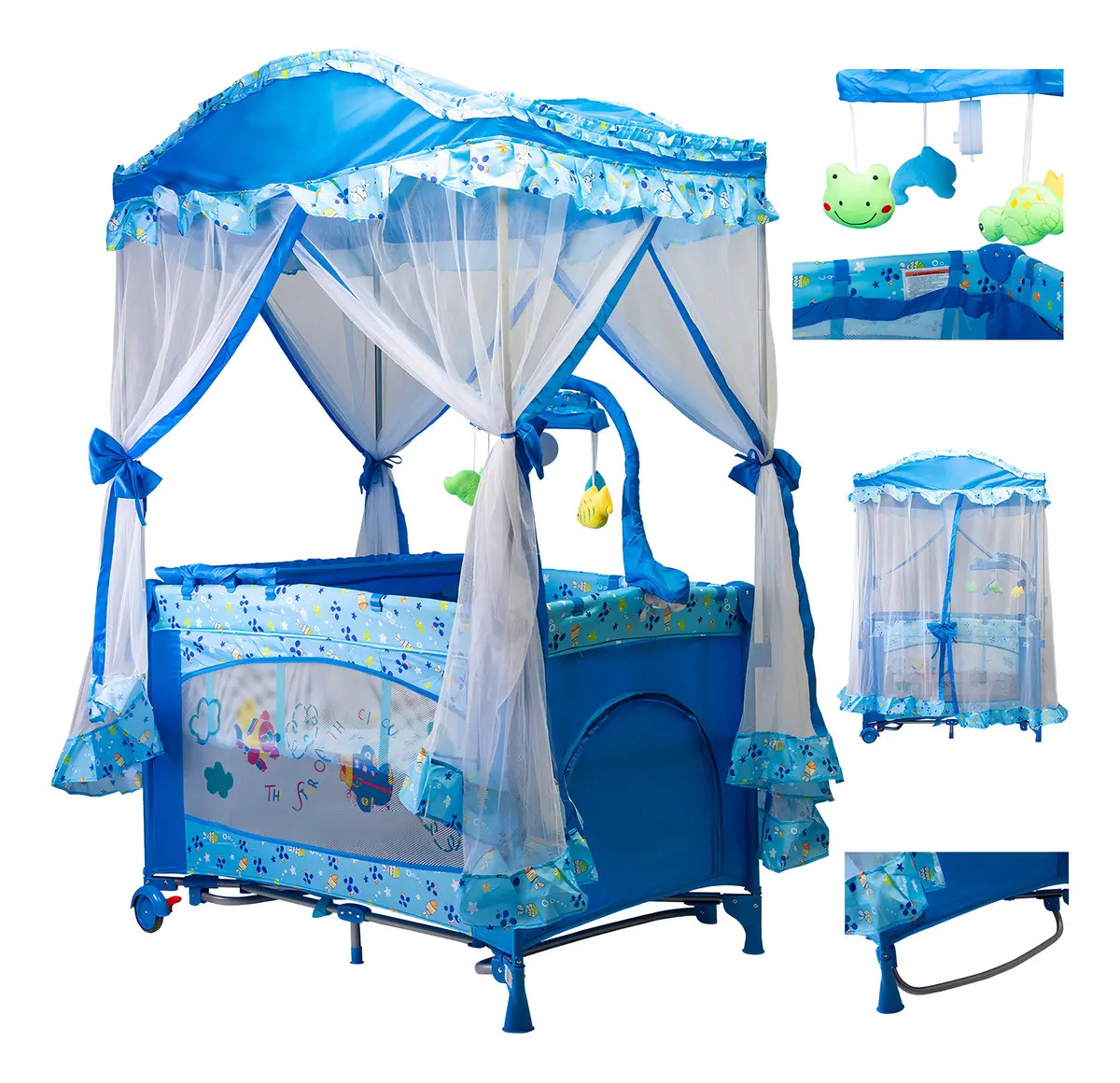Cuna Corral Mecedor Para Bebé Starkids S12-7 Con Cambiador Color Azul