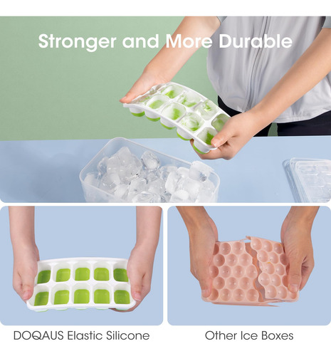 Ice Cube Tray With Lid And Bin, 4 Pack Silicone Plastic Ice