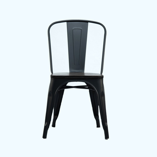 Silla Tolix Negra Con Asiento De Madera Néctar Deco