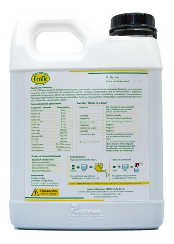 Fertilizante Eco Tk 100% Para Plantas, Jardín Y Huerto 1 Lt.