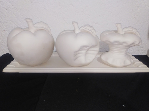 Imagen 1 de 6 de Centro De Mesa Frutero Manzanas Ceramica En Blanco Grande