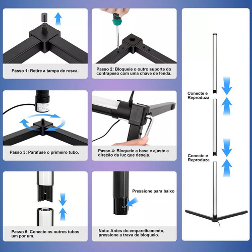 Luminária Piso Canto Com Luminária Pé Controle Remoto