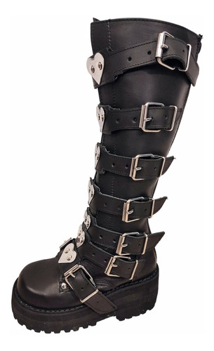 Botas Goticas De Piel Negras Placas De Metal Mujer Y Hombre