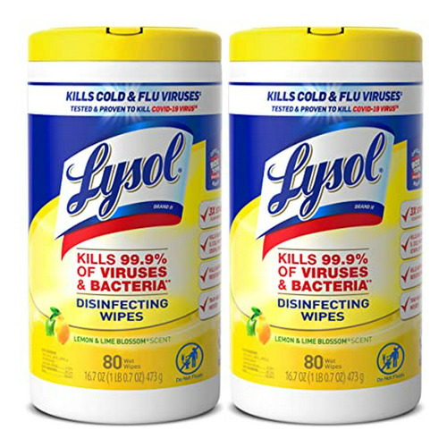 Toallitas Desinfectantes Lysol Limón 80un (2pzs)