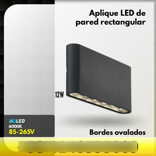 Aplique Led De Pared Rect 12w 6000k B Ovalados Negra