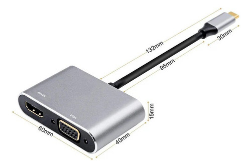 Hub Adaptador 4 En 1 Usb-c A Hdmi 4k + Vga + Usb 3.0+ Usb C