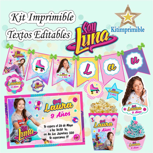 Kit Imprimible Soy Luna + Candy Bar Fiesta Textos Editables