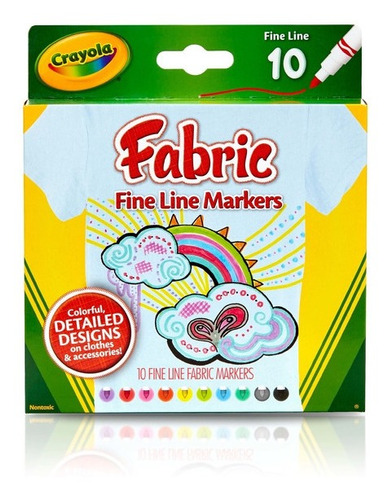 Marcadores Para Tela Crayola Fabric X 10 Colores Linea Fina