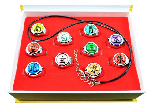 Akatsuki 10 Anillos Mas Collar En Caja Naruto