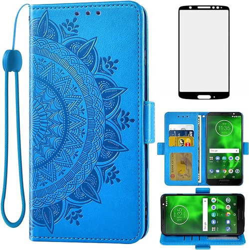 Funda Tipo Cartera Compatible Con Moto G6 Y Protector De Pan