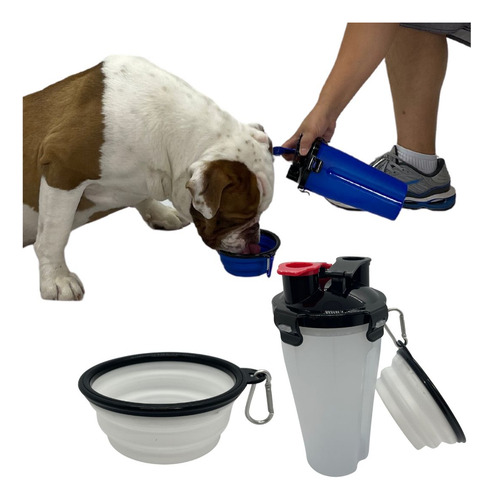 Porta Ração E Água Para Pet Cães Gato Kit Viagem Branco