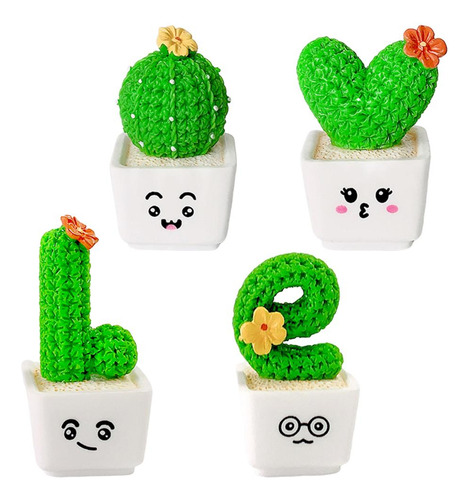 4 Piezas Cute Mini Cactus Plantas Resina Falso Grande