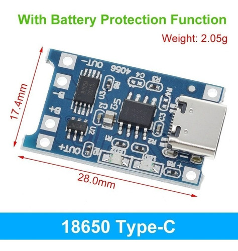 Imagen 2 de 2 de Modulo Tp4056 Micro Mini Usb C Batería Litio 18650 Arduino
