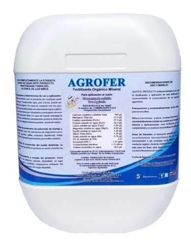 Agrofer Fertilizante Orgánico Mineral (galon 20 Litros)