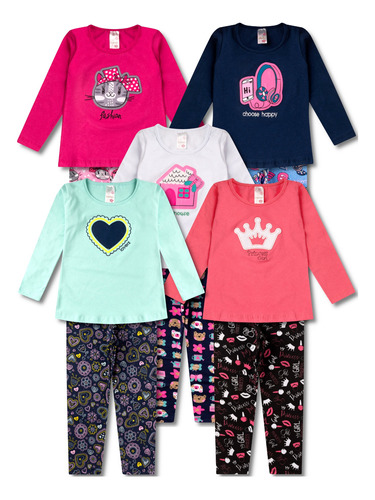 Kit Lote 5 Conjuntos Infantil Feminino Roupa Inverno Sortido