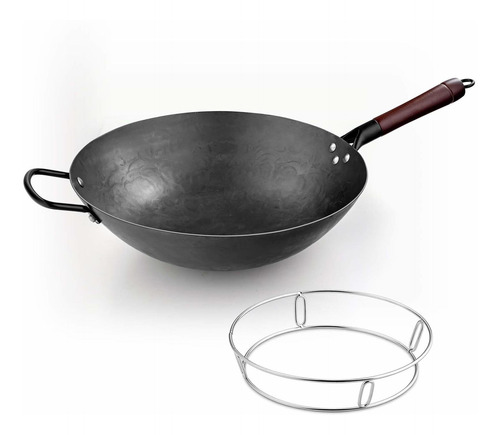 Wok De Acero Al Carbono 14 Pulgadas Pre-sazonado Antiadheren