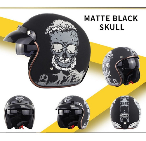 Casco De Scooter De Cara Abierta De Motocicleta Con Gafas