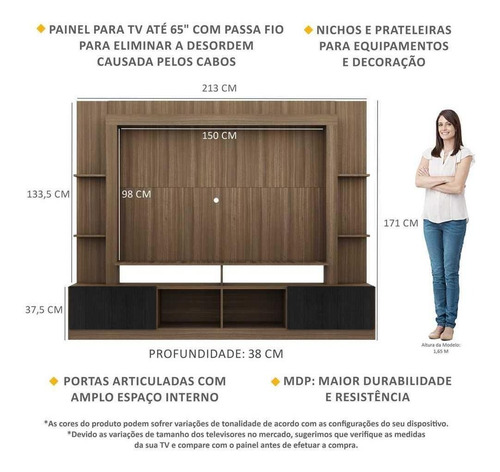 Rack Estante C/ Painel Tv 65 E 2 Portas Oslo Multimóveis