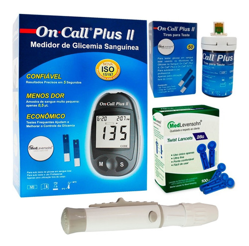 Kit Aparelho Medir Diabetes Glicose Glicemia On Call Plus 2