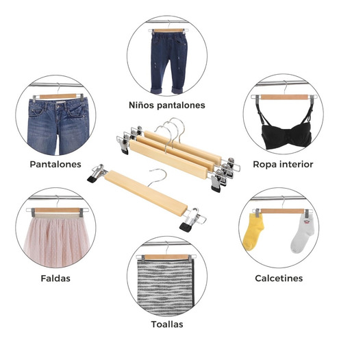 20 Ganchos Para Ropa De Madera Con Clip Antideslizantes Natural