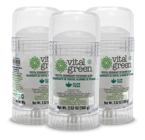 Vital Green Desodorante Cristal Con Aloe 100gr (paq 3 Unds)