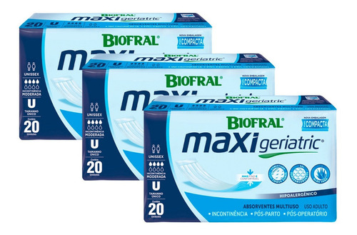 Absorvente Biofral Geriatrico Multiuso Pós-parto 3x20un Tena