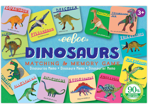 Eeboo Dinosaurs Little Memory And Matching Game, 3 Años