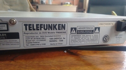 Reproductor Dvd Telefunken Tk 6039z